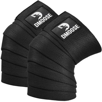 DMoose Fitness Knee Wraps for Weightlifting (Pair)  78 Gym Brace Straps for Joint Stability & Pain Relief - Perfect for Squats & Working Out - USPA Approved Knee Wrap Supports for Men and Women