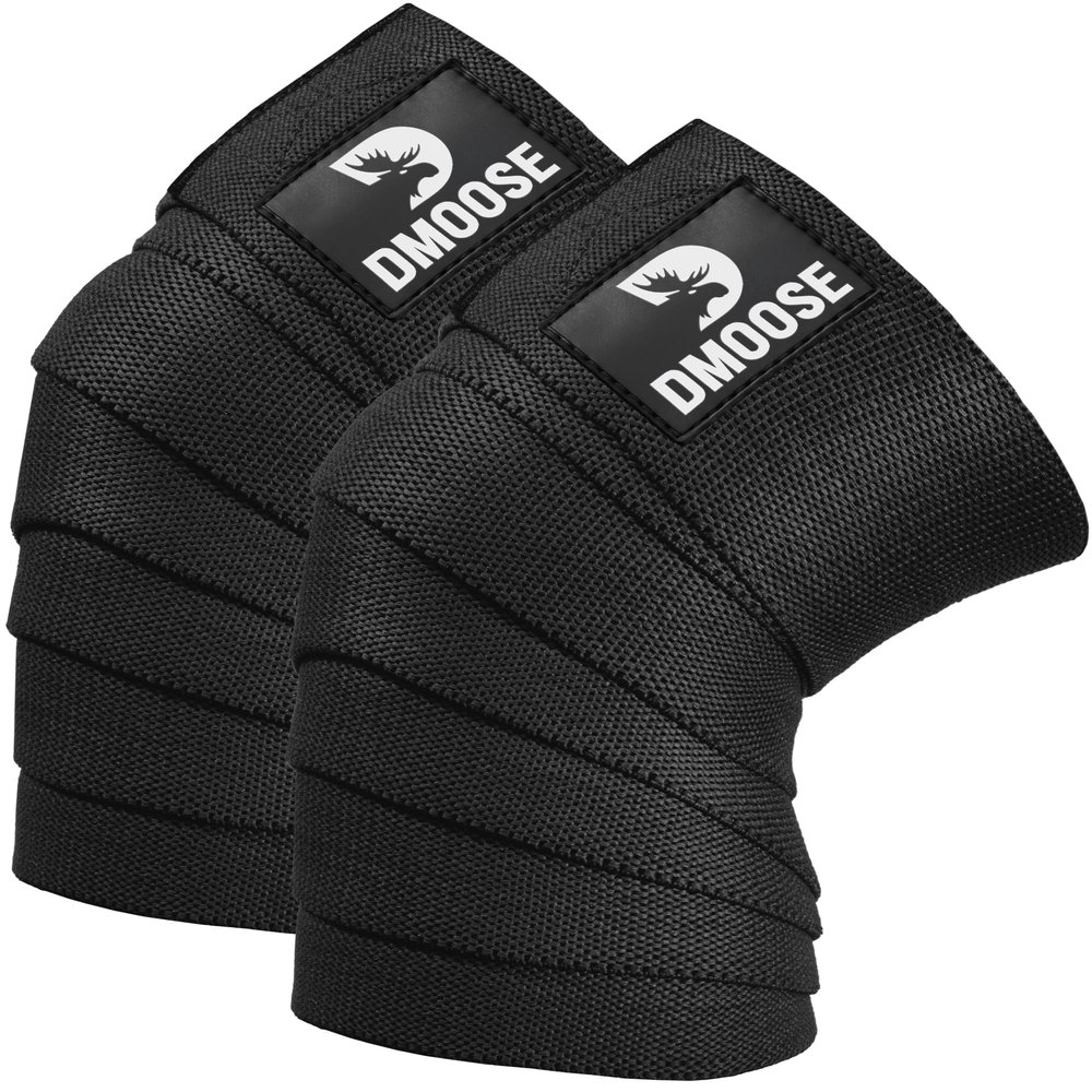 DMoose Fitness Knee Wraps for Weightlifting (Pair)  78 Gym Brace Straps for Joint Stability & Pain Relief - Perfect for Squats & Working Out - USPA Approved Knee Wrap Supports for Men and Women