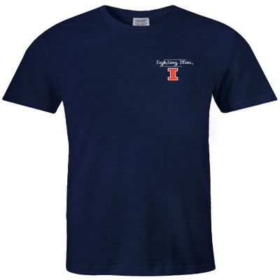 NCAA Illinois Illini Adult NCAA Sketchbook Comfort Color Short sleeve T-Shirt, Small, Denim