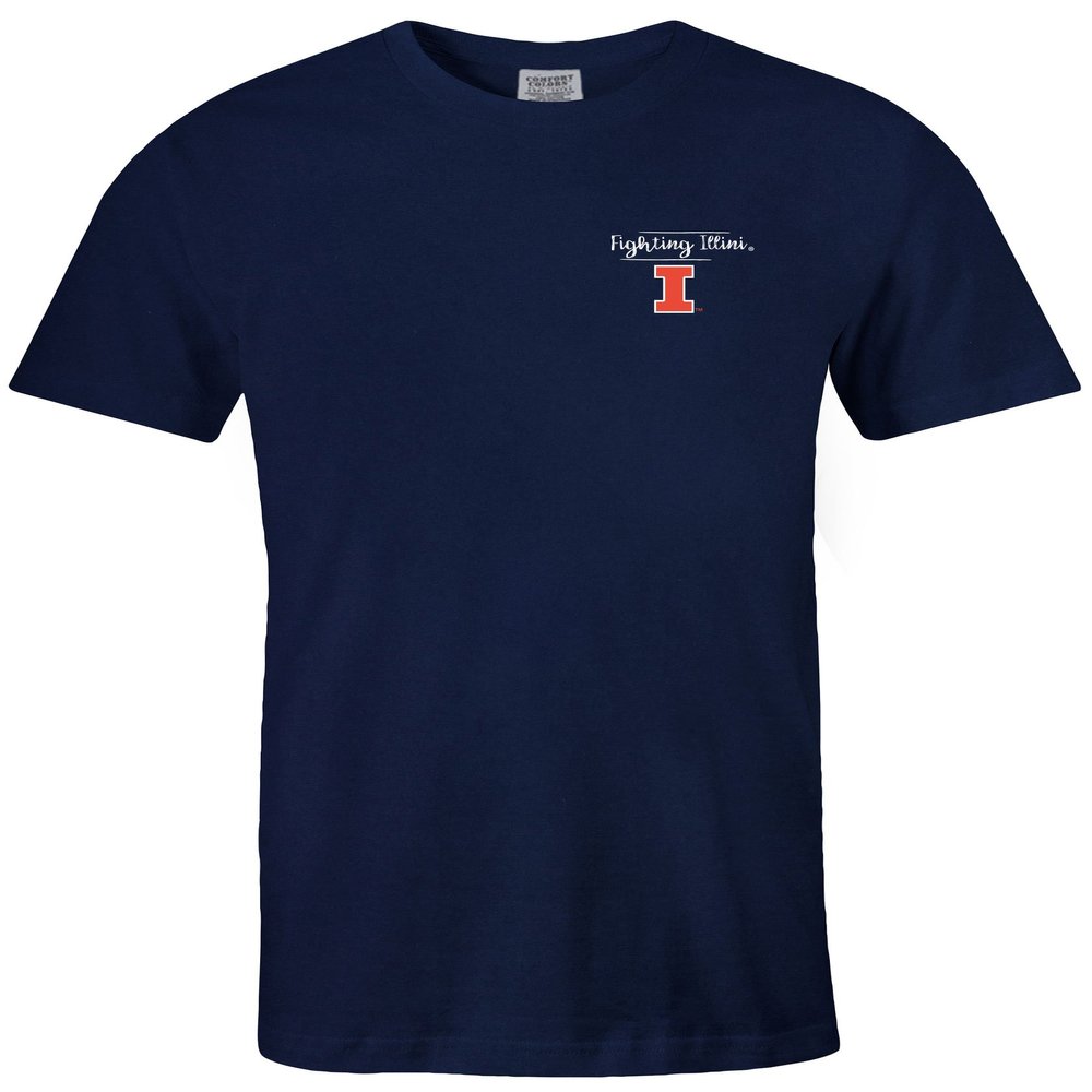 NCAA Illinois Illini Adult NCAA Sketchbook Comfort Color Short sleeve T-Shirt, Small, Denim