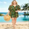 LA LEELA Women's Beachwear Summer Swim Beach Dress Cover Ups for Swimwear Women Plus Size Casual Swimsuit Coverups for Women 3X-4X Coal, Floral Hibiscus Tree view 3
