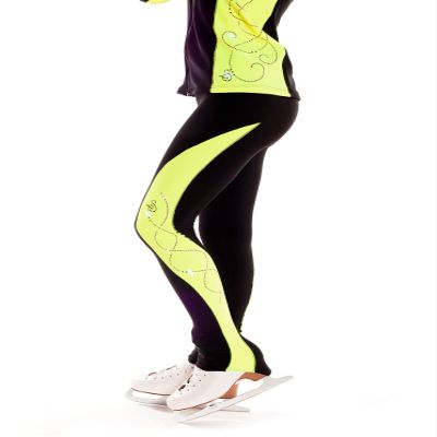 Sagester # 431 / Italy Hand-Made/Ice Skating Black Pants/Sz: XL, Fluo Yellow