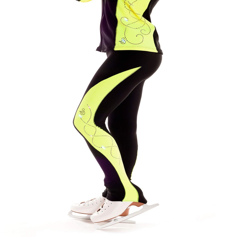 Sagester # 431 / Italy Hand-Made/Ice Skating Black Pants/Sz: XL, Fluo Yellow