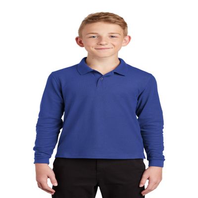 Port Authority Youth Long Sleeve Silk Touch Polo. Y500LS, Royal, L