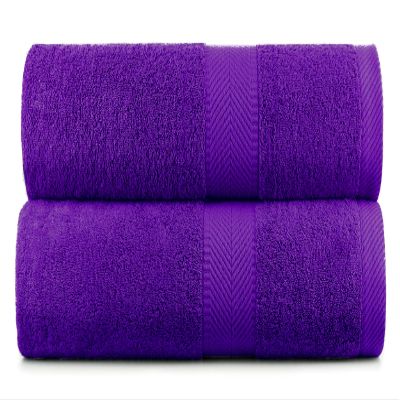 BY LORA Natural Water Absorbent Bath Sheet Towel Set  Oversized, Soft, Eco-Friendly Terry Cotton Towels for Home and Spa - Purple - 2-Pieces