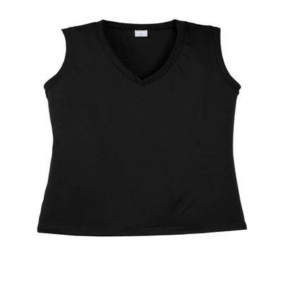 SPORT-TEK Women's Sleeveless PosiCharge Competitor V-Neck Tee | Athletic Fit Shirt, Spring & Summer Workout Tank Top, Trendy Gym Fashion Black
