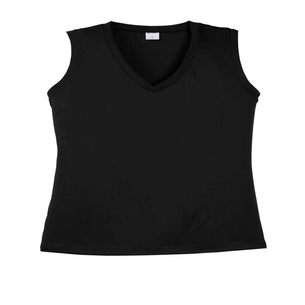 SPORT-TEK Women's Sleeveless PosiCharge Competitor V-Neck Tee | Athletic Fit Shirt, Spring & Summer Workout Tank Top, Trendy Gym Fashion Black