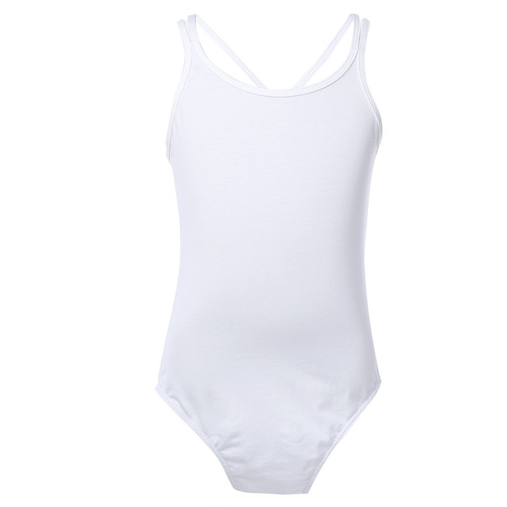 YiZYiF Kids Girl's Double Strap Dancewear Cotton Ballet Gymnastic Camisole Leotard White 12-14