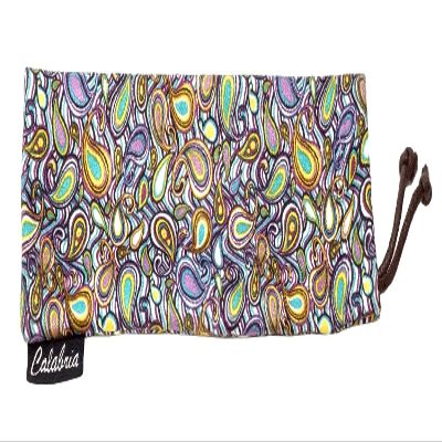 Calabria 735 Boho Paisley Soft Eyeglass Case Drawstring Purple Womens Reading Glasses Pouch Sunglasses Secure Eyewear Holder