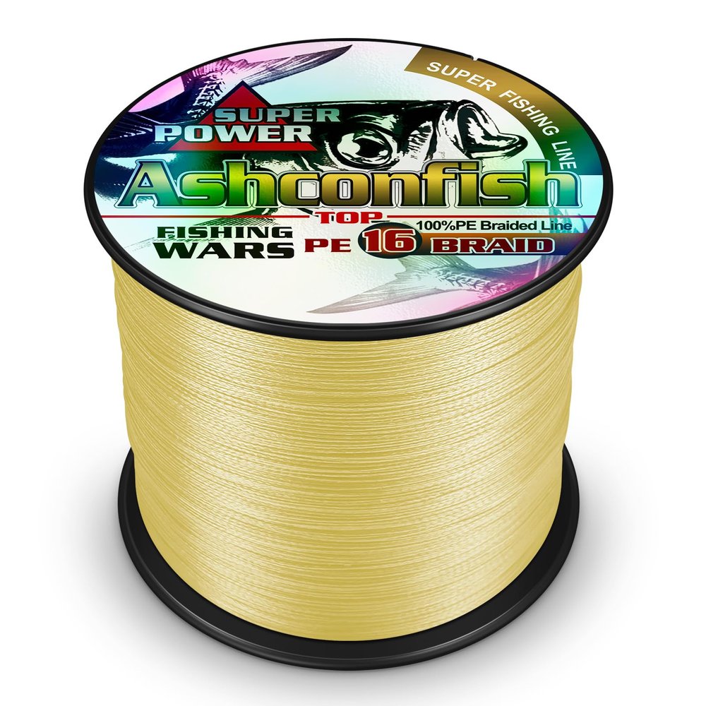 Ashconfish Braided Fishing Line-16 Strands Hollow Core Fishing Wire 1000M/1093Yards 70LB Abrasion Resistant Incredible Superline Zero Stretch Ultrathin Diameter Woven Thread Yellow