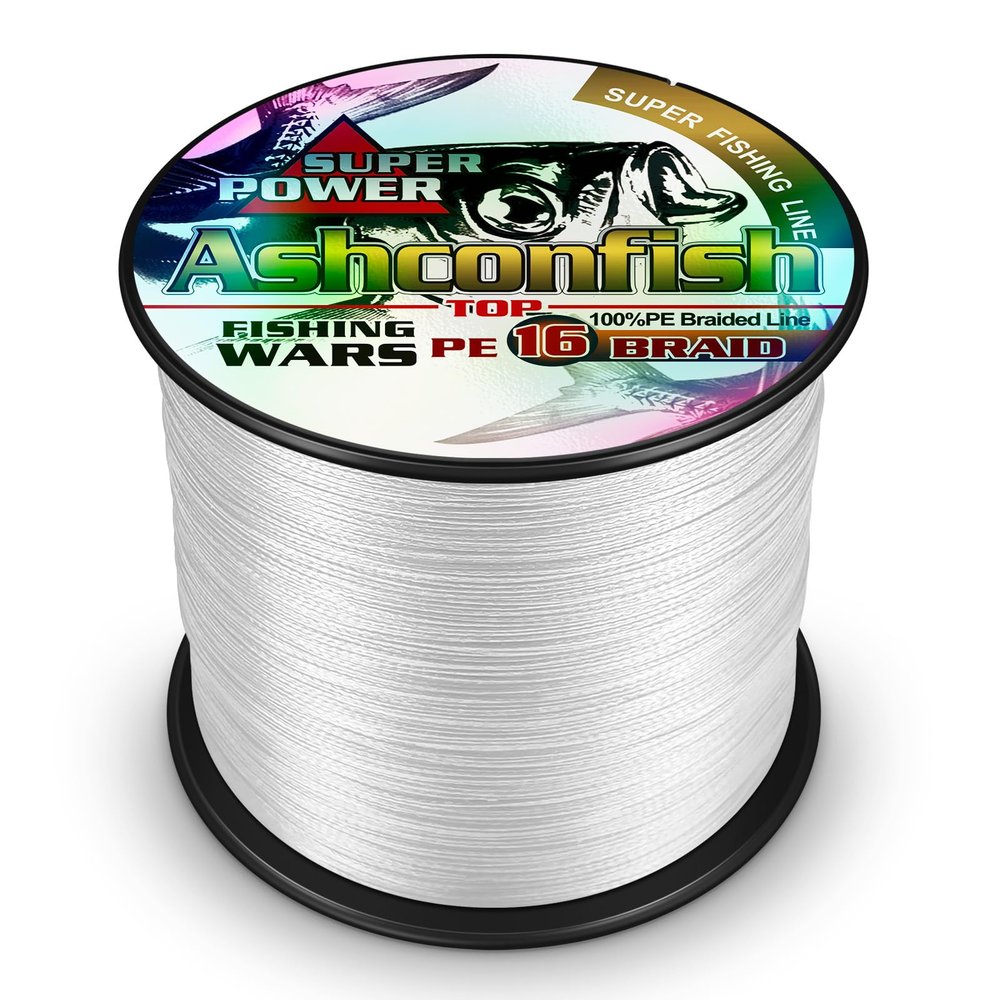 Ashconfish Braided Fishing Line-16 Strands Hollow Core Fishing Wire 1000M/1093Yards 250LB Abrasion Resistant Incredible Superline Zero Stretch Ultrathin Diameter Woven Thread White