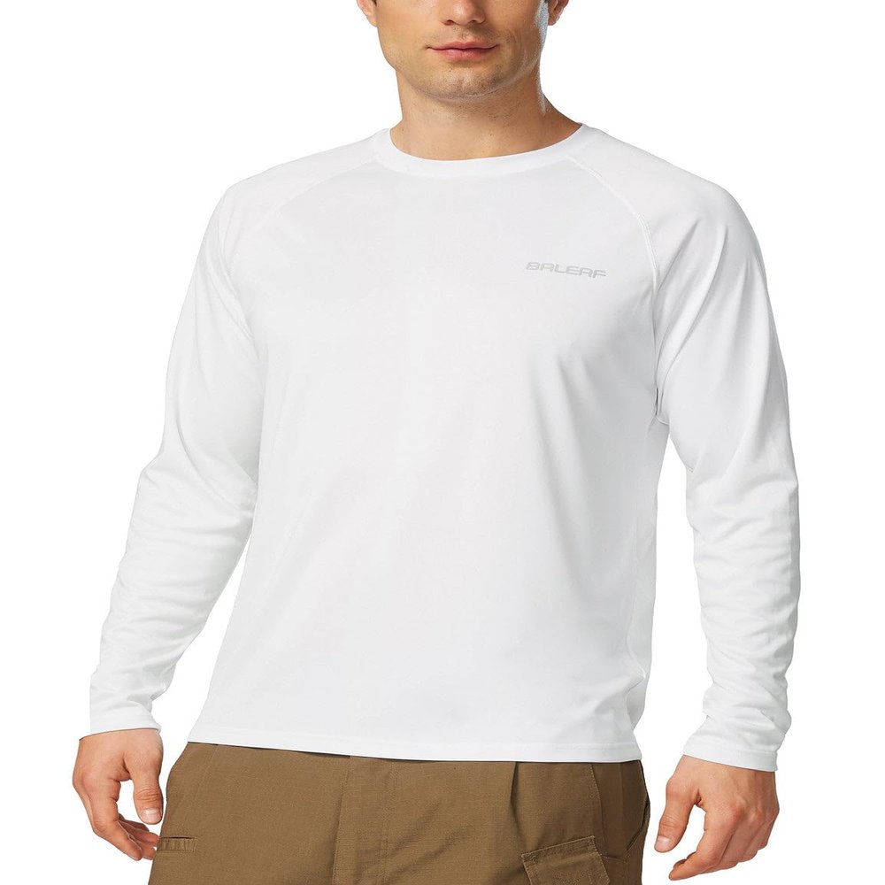 baleaf Men's Sun Protection Shirts UV SPF T-Shirts UPF 50+ Long Sleeve Rash Guard Fishing Running Quick Dry White Size XL