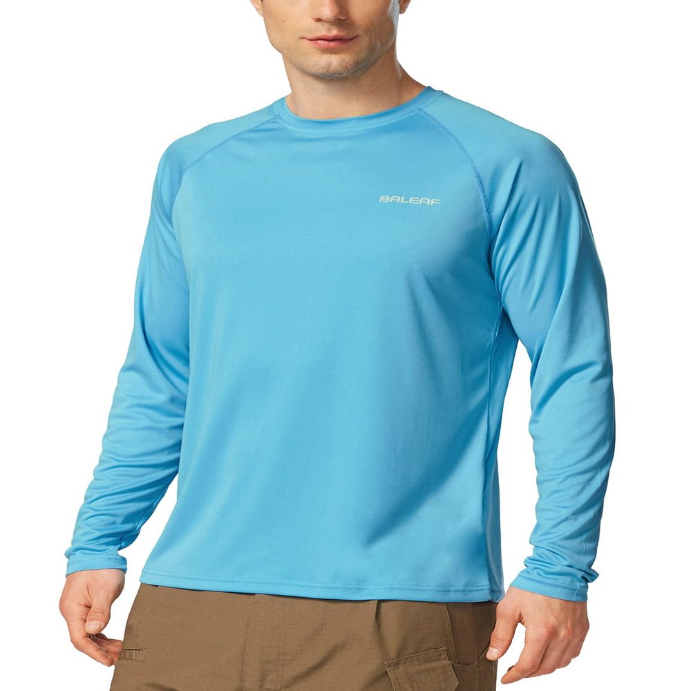 baleaf Men's Rash Guard Shirts Fishing Long Sleeve UV Sun Protection SPF T-Shirts UPF 50+ Lightweight Beach Blue Size XL