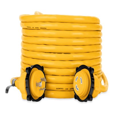 Camco PowerGrip 50-Foot Marine/Boat Extension Cord with 30M/30F Locking Adapters | Allows for Easy Boat Connection to Distant Power Outlets (55613)