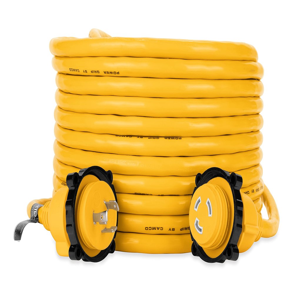 Camco PowerGrip 50-Foot Marine/Boat Extension Cord with 30M/30F Locking Adapters | Allows for Easy Boat Connection to Distant Power Outlets (55613)