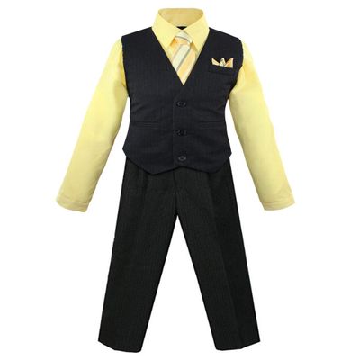 Luca Gabriel Toddler Boys' 4 Piece Pinstripe Vest Shirt Tie Pant and Hanky Set Banana - 2t