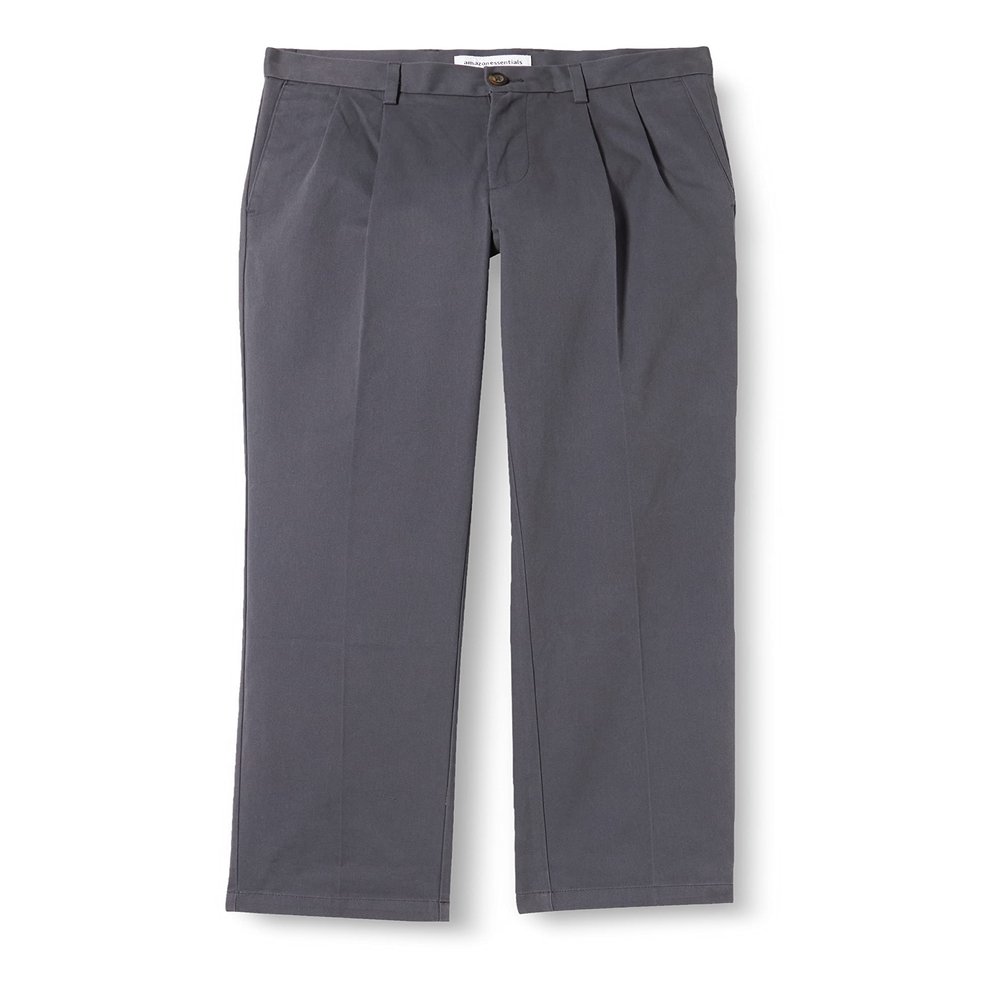 Amazon Essentials Men's Classic-Fit Wrinkle-Resistant Pleated Chino Pant (Available in Big & Tall), Charcoal, 36W x 28L