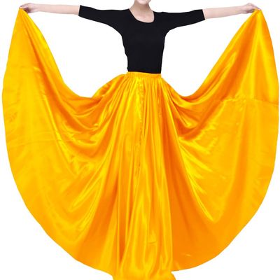 Backgarden Ladies 20 Yard Elegant Satin Long Full Skirt for Ballroom Belly Dance Performance Costume Dress Yellow