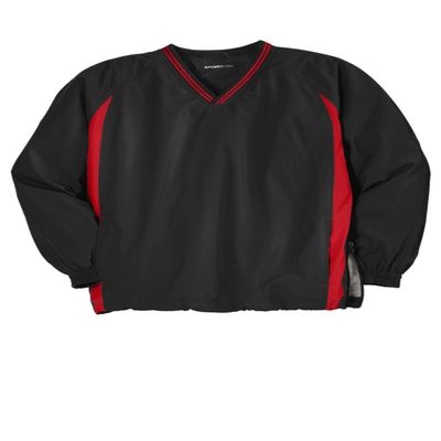 SPORT-TEK Unisex Tipped V-Neck Raglan Wind Shirt | Lightweight Rain Jacket for Men & Women, Pullover Windbreaker Jacket Black/True Red