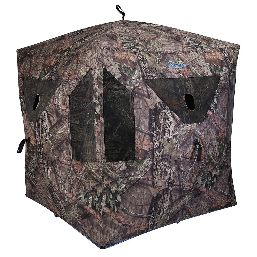 AMERISTEP Element Hub-Style Durable Noise-Free Hunting Ground Blind with Shoot-Through Mesh Windows & Gun Ports | 3 Hunters Concealment | Mossy Oak Break Up Country Camo | Easy Setup & Takedown