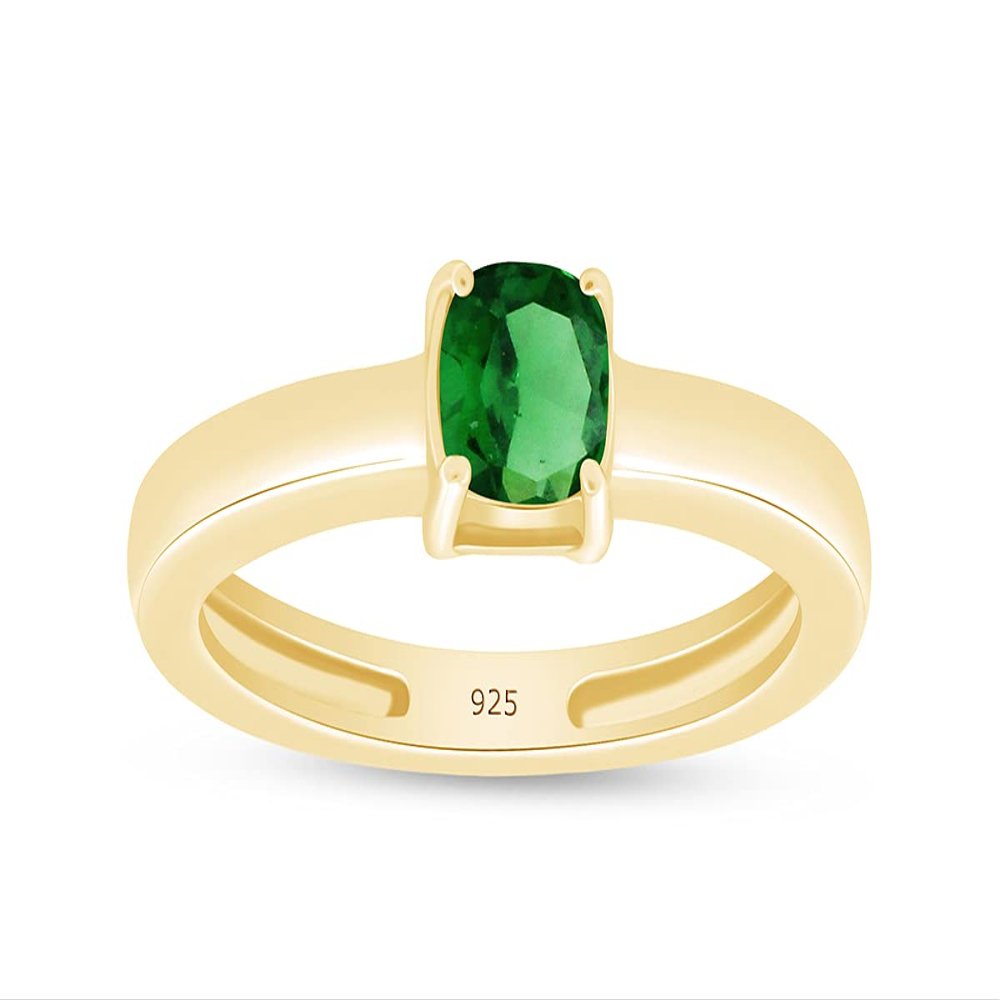 AFFY Solitaire Engagement Ring Cushion Simulated Emerald In 925Y Silver-11