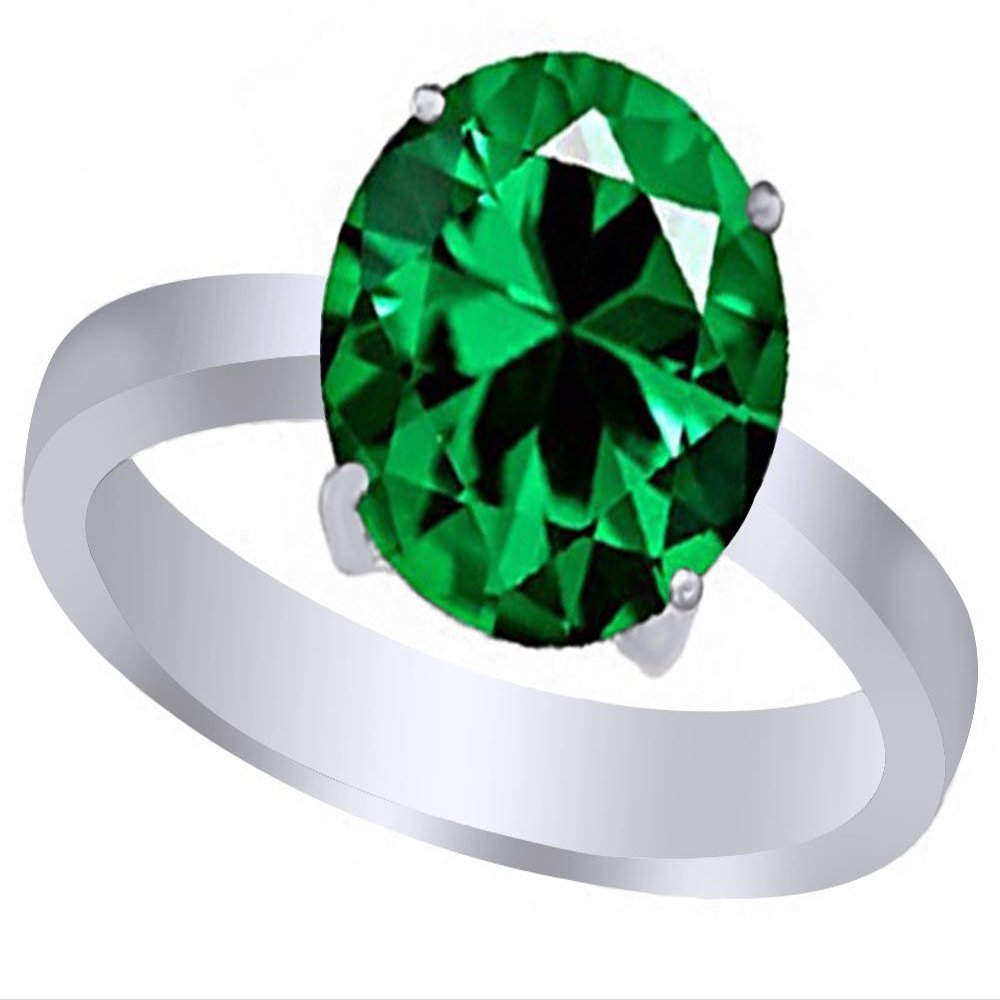 Solitaire Engagement Ring for Women Round Simulated Emerald 925W Silver-14