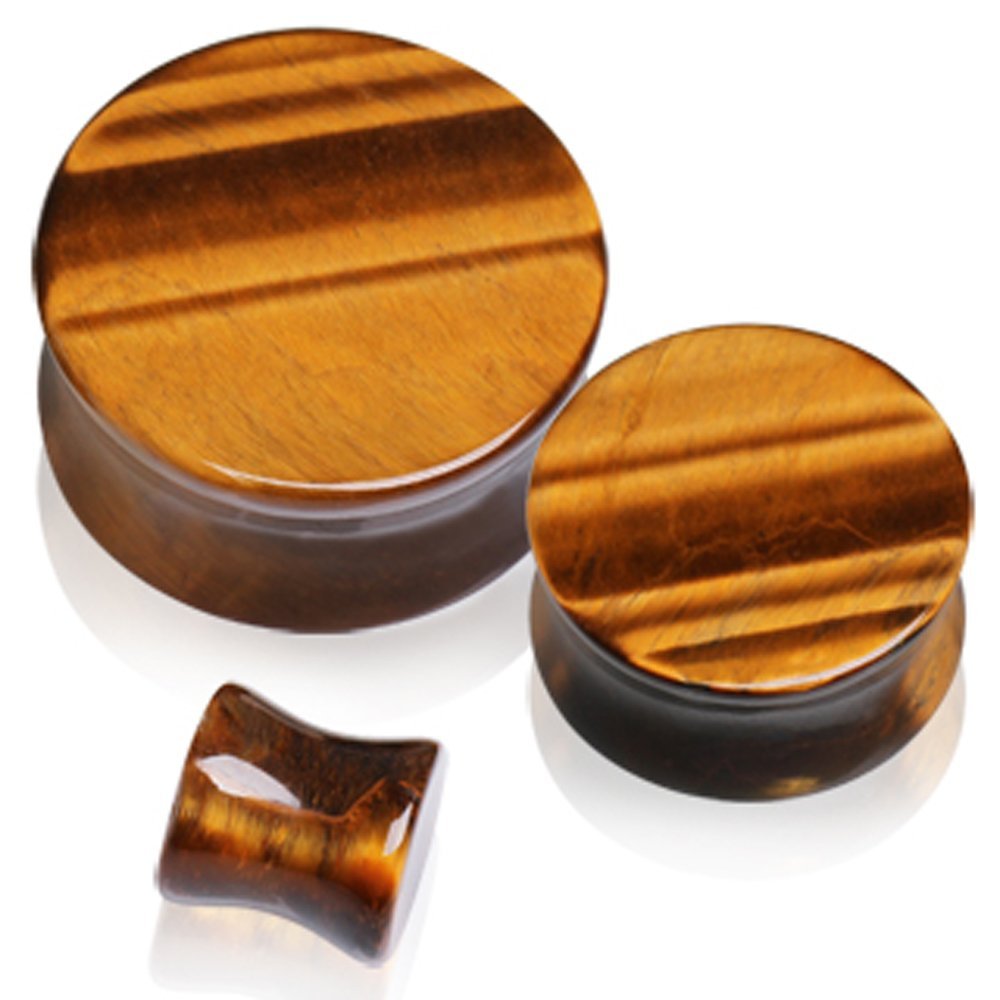 Pierced Owl Natural Tiger's Eye Semi-Precious Stone Saddle Plugs, Sold as a Pair (5mm (4GA))
