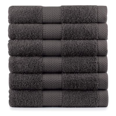BY LORA Terry Cotton Hand Towels, Charcoal, Set of 6