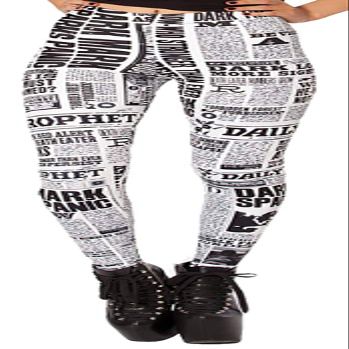 Sister Amy Women's Digital Skull Printted Ankle Elastic Tights Legging Daily Newspaper US XL