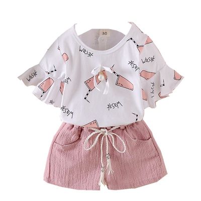 FTSUCQ Little Gilrs Coke Pattern Shirt Top with Middle Pants, Two-Pieces Sets,Pink 100