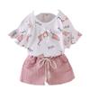 FTSUCQ Little Gilrs Coke Pattern Shirt Top with Middle Pants, Two-Pieces Sets,Pink 100 view 1