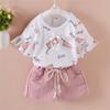 FTSUCQ Little Gilrs Coke Pattern Shirt Top with Middle Pants, Two-Pieces Sets,Pink 100 view 2