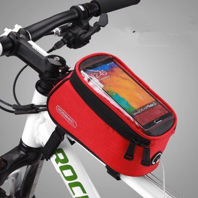 GKPR Bicycle Frame Bags Mobile Phone Holder Top Tube Handlebars Bag Bike Storage Bag-red