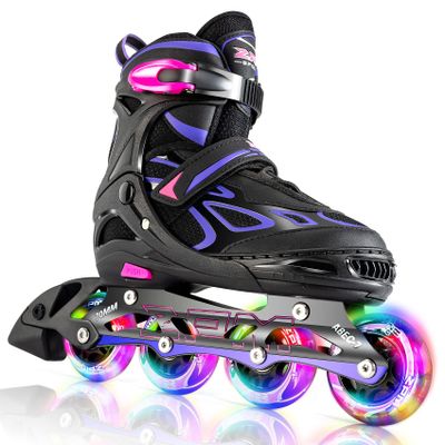 2PM SPORTS Vinal Inline Skates for Women with Light Up Wheels Beginner Skates Fun Illuminating Outdoor Roller Skates for Kids and Adults Men - Vinal Extra Large