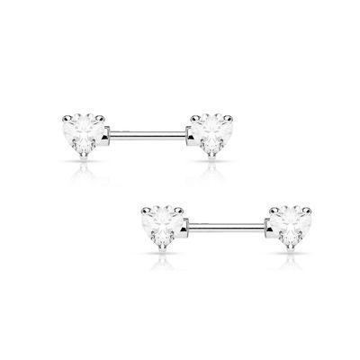 BodyJewelryOnline 2PCS Surgical Steel 14G Nipple Barbell Piercing Ring Clear CZ Heart Shaped Cubic Zirconia Nipple Rings Straight Barbells 12mm 1/2"