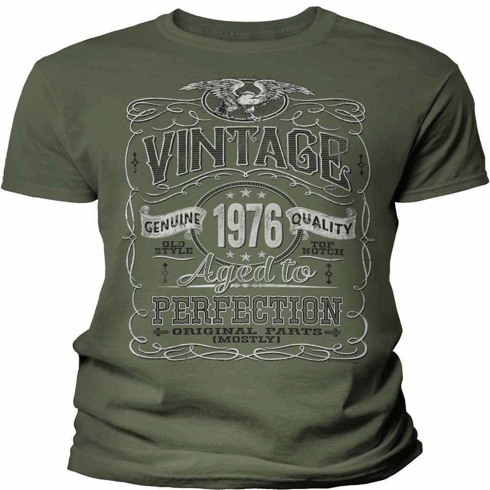 50th Birthday Gift Shirt for Men - Vintage 1976 Aged to Perfection - Military-002-Md