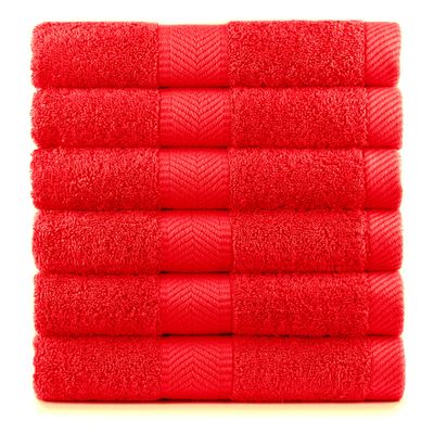 BY LORA Terry Cotton Hand Towels, Red, Set of 6