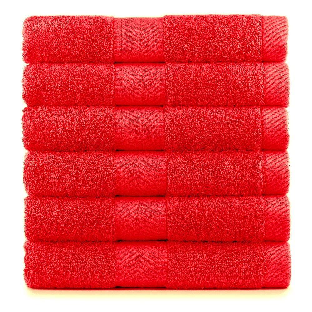 BY LORA Terry Cotton Hand Towels, Red, Set of 6