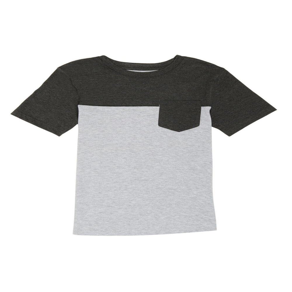 French Toast Little Boys Short Sleeve Colorblocked Tee, Heather Gray, 5