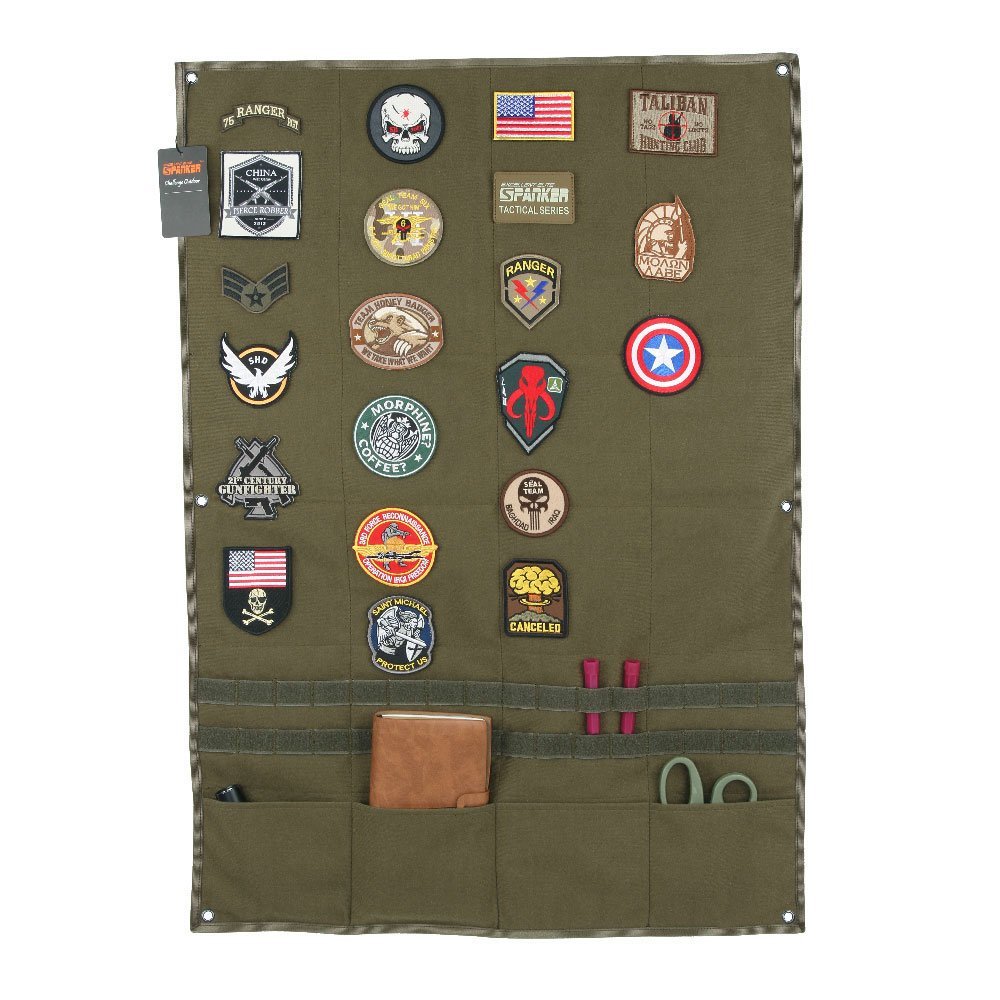 EXCELLENT ELITE SPANKER Patchs Display Board Foldable Military Patch Holder Panel with molle and 4 Pocket (Green, Large)
