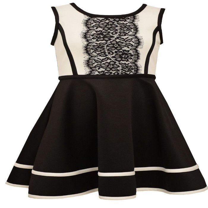 Bonnie Jean Girls' Big Girls' Scuba Fit and Flare Contrast Dress (4, Black/White)