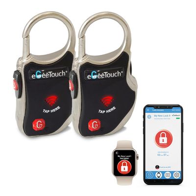 eGeeTouch Smart Luggage Lock with Patented Dual Access Tech, NFC + Bluetooth, Vicinity Tracking (Black 2 Pack)