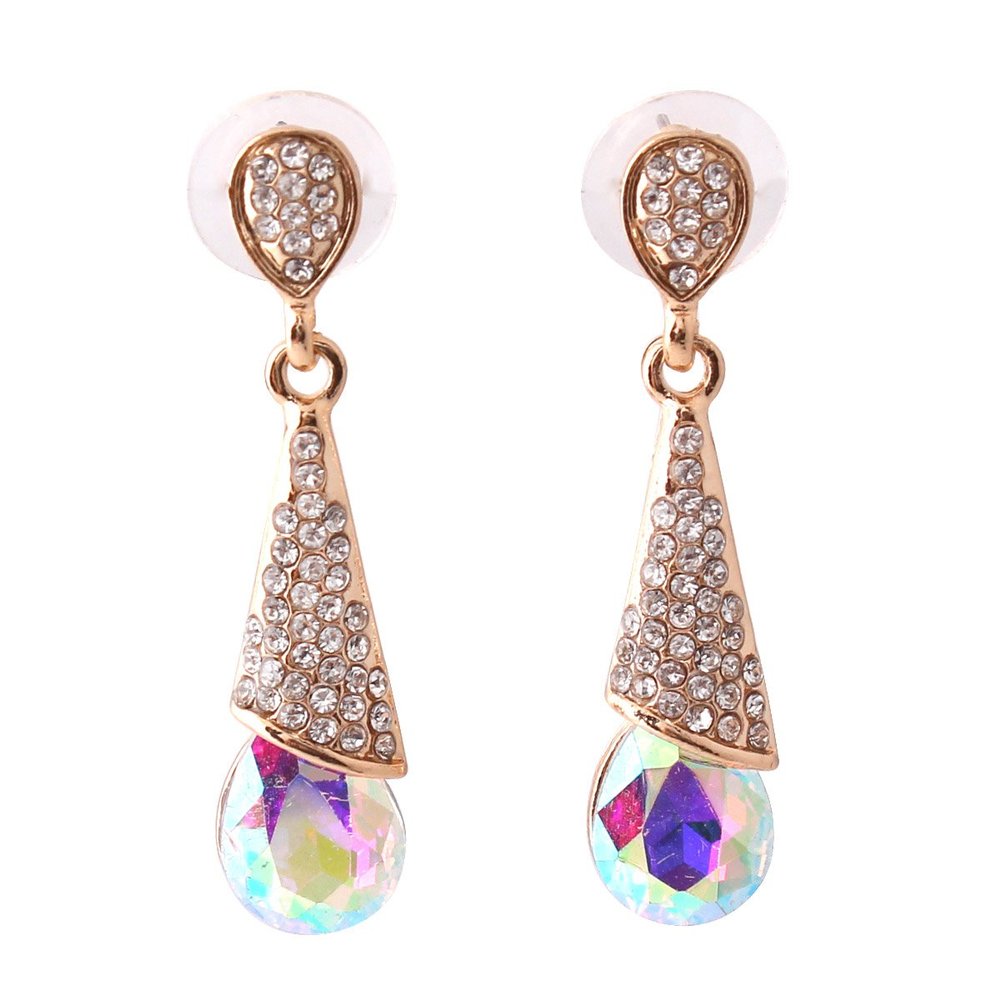 Grace Jun Gold Plated Full Rhinestone Crystal Long Drop Earrings and Clip on Earrings Without Piercing (Pierced Earrings AB)