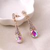 Grace Jun Gold Plated Full Rhinestone Crystal Long Drop Earrings and Clip on Earrings Without Piercing (Pierced Earrings AB) view 2