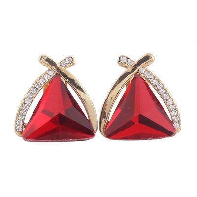 Grace Jun Fashion Bridal Rhinestone Crystal Triangle Shape Clip on Earrings Non Piercing for Women Ear Clip (Red)