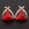 Grace Jun Fashion Bridal Rhinestone Crystal Triangle Shape Clip on Earrings Non Piercing for Women Ear Clip (Red) view 4