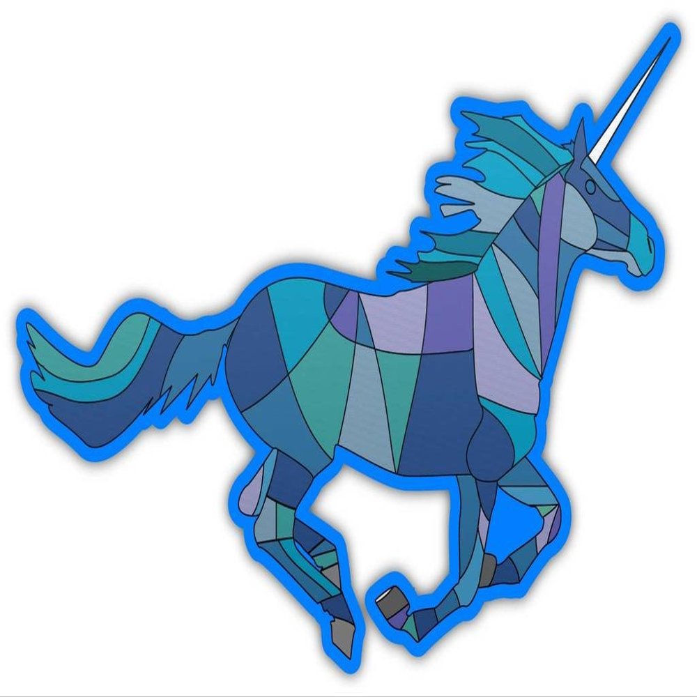 (3 Stickers Combo Deal) Unicorn Geometric Colors Blue Outline Stained Glass JDM Racing Skateboard Cool Bumper Sticker Window Decal 3x5