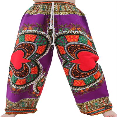 RaanPahMuang Baggy Straight Leg Carnival Dashiki Print Unisex Pants Heart Print, Small, Heart Print Violet