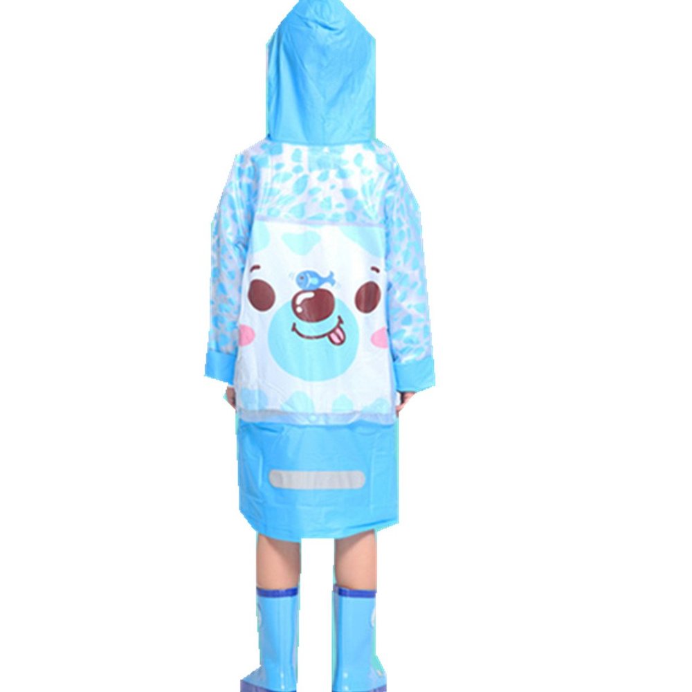 Taiduosheng Children's Kids Teens Jacket Rain Poncho Raincoat Hooded School Bag Cover Rainwear B L Blue