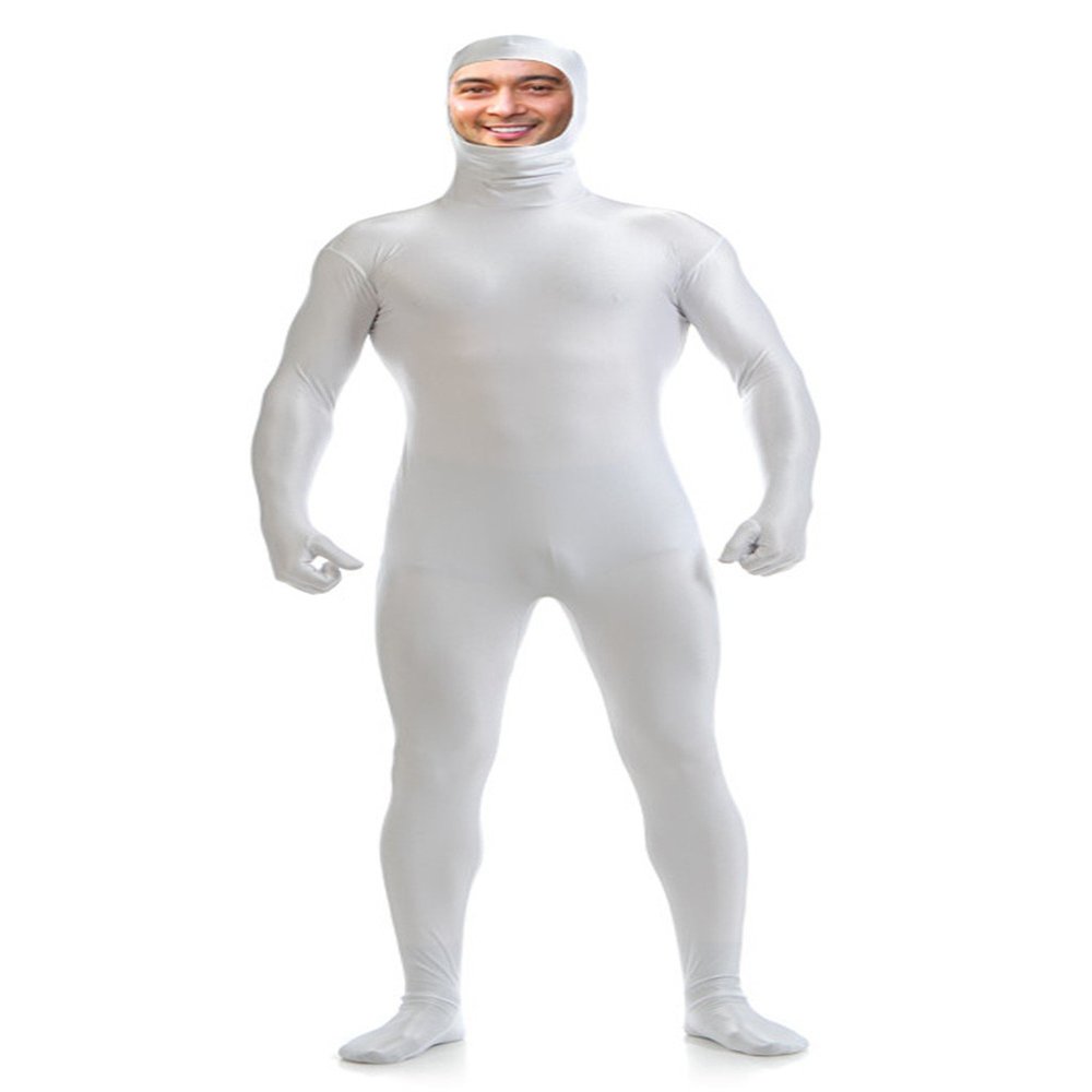 DreamHigh Men's Women's Polyester Spandex Full Body Costume Zentai Suit-Open Face (White, L)